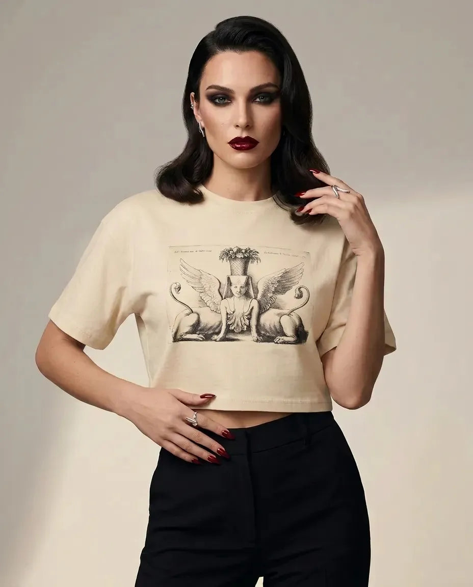 Kadın Crop Tshirt Kanatlı Sfenks
