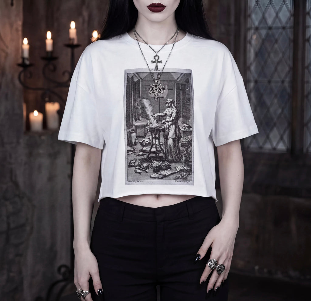 Gothic Crop Top | Mystical Ritual Print Women's Oversize