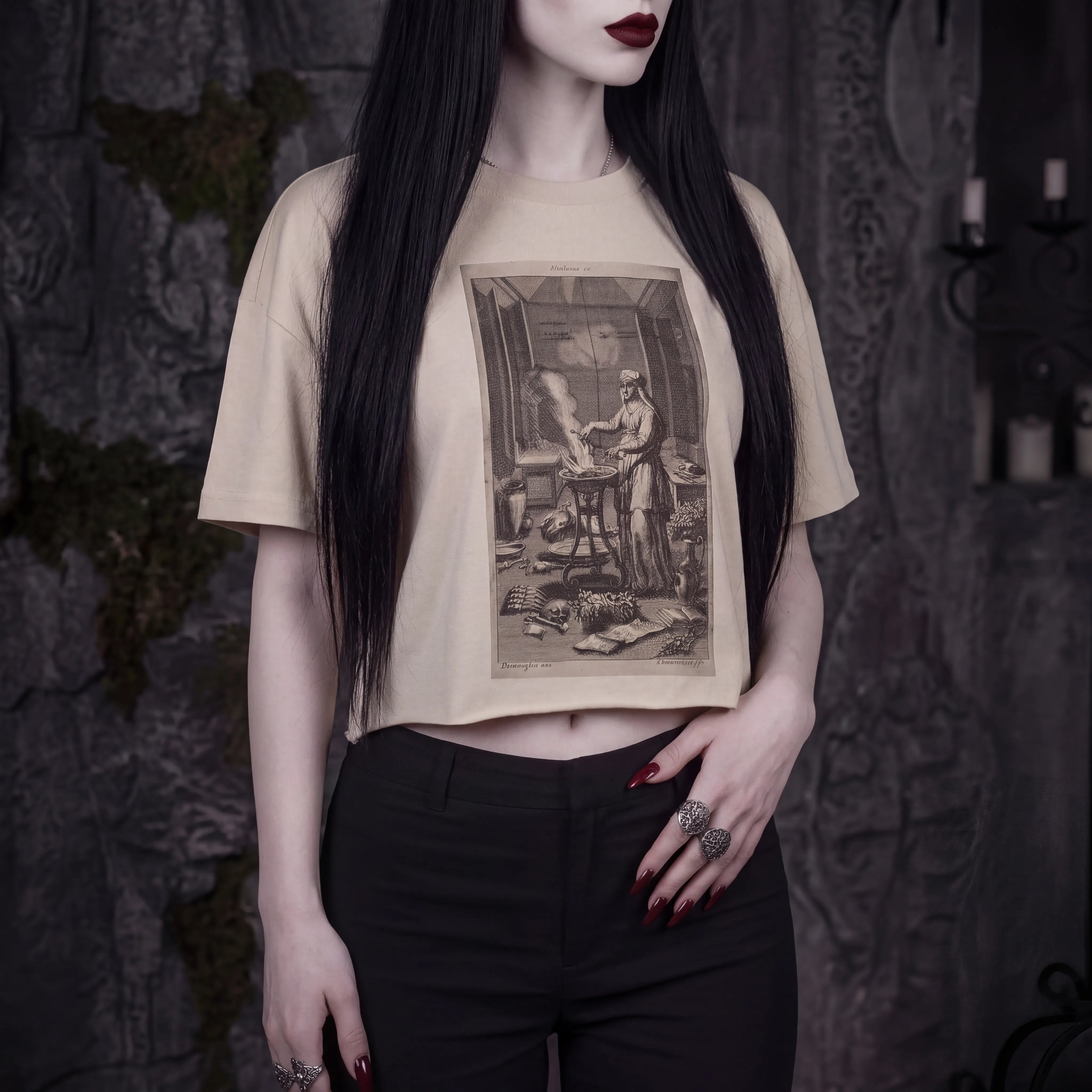 Gothic Crop T-Shirt | Mystic Ritual Print Women's Oversize