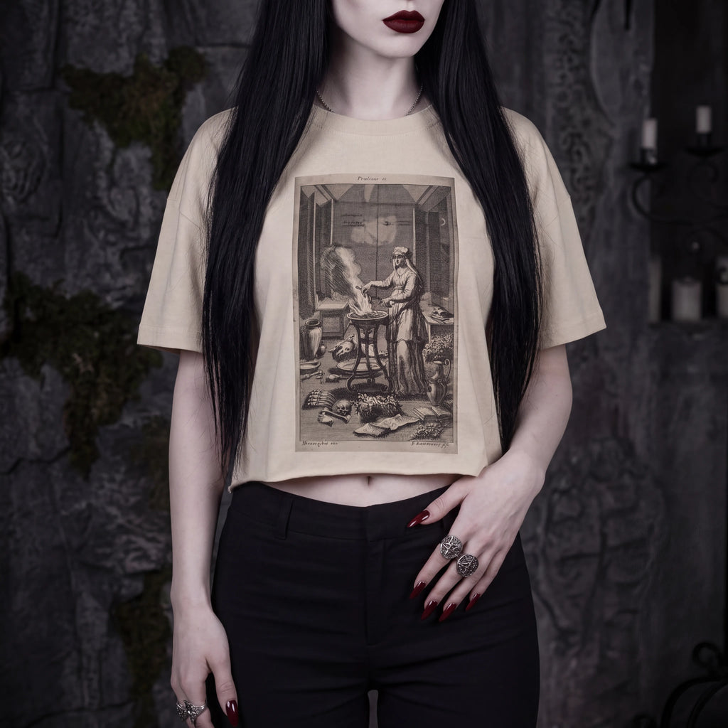 Gothic Crop T-Shirt | Mystic Ritual Print Women's Oversize