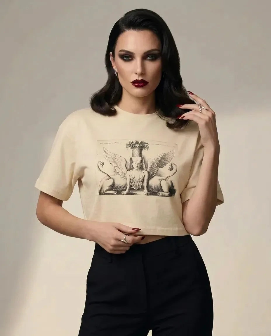 Kadın Crop Tshirt Kanatlı Sfenks