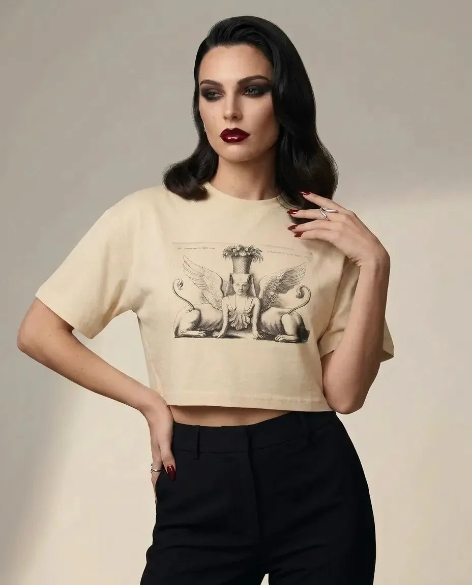 Kadın Crop Tshirt Kanatlı Sfenks