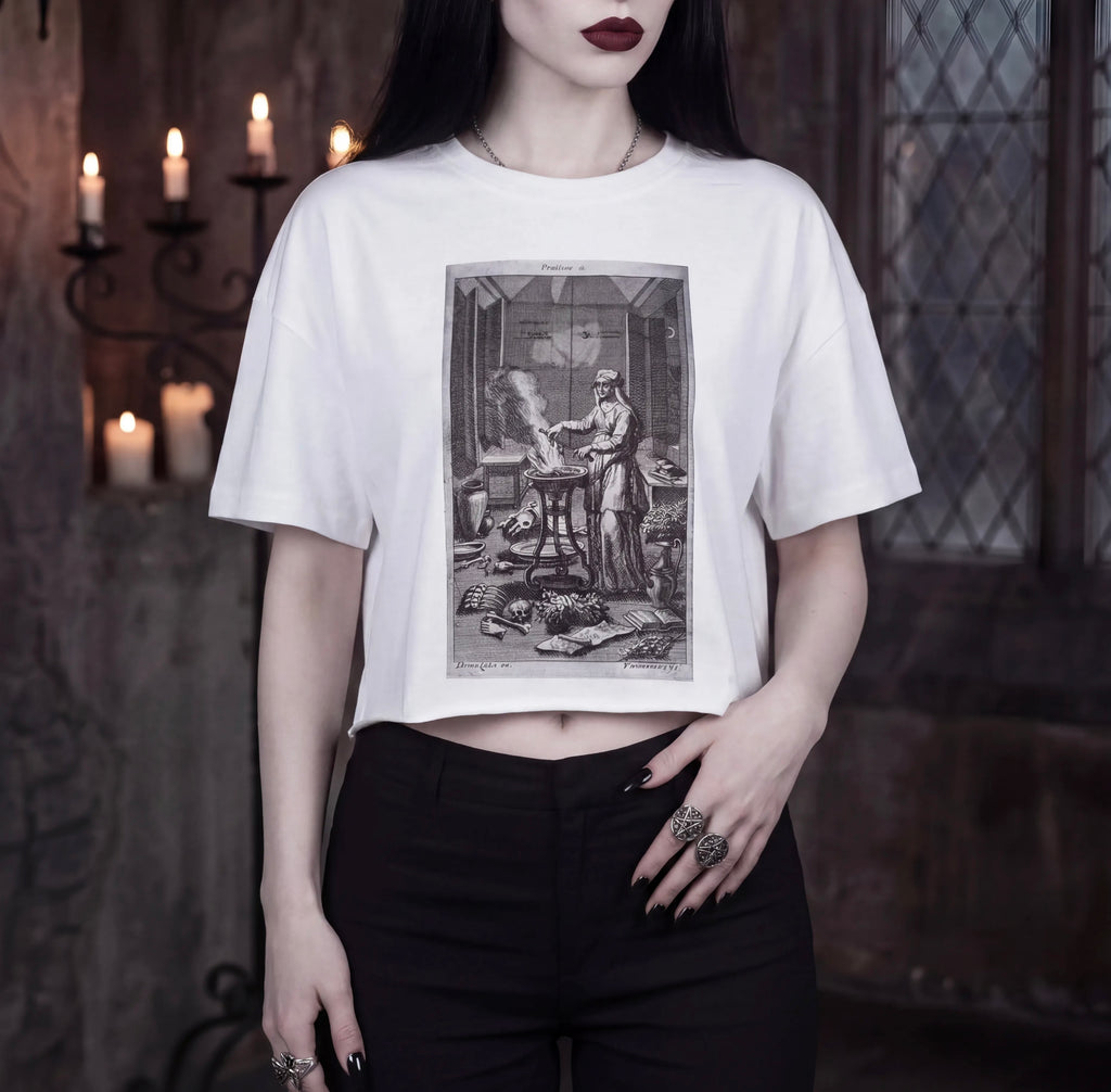 Gothic Crop Top | Mystical Ritual Print Women's Oversize