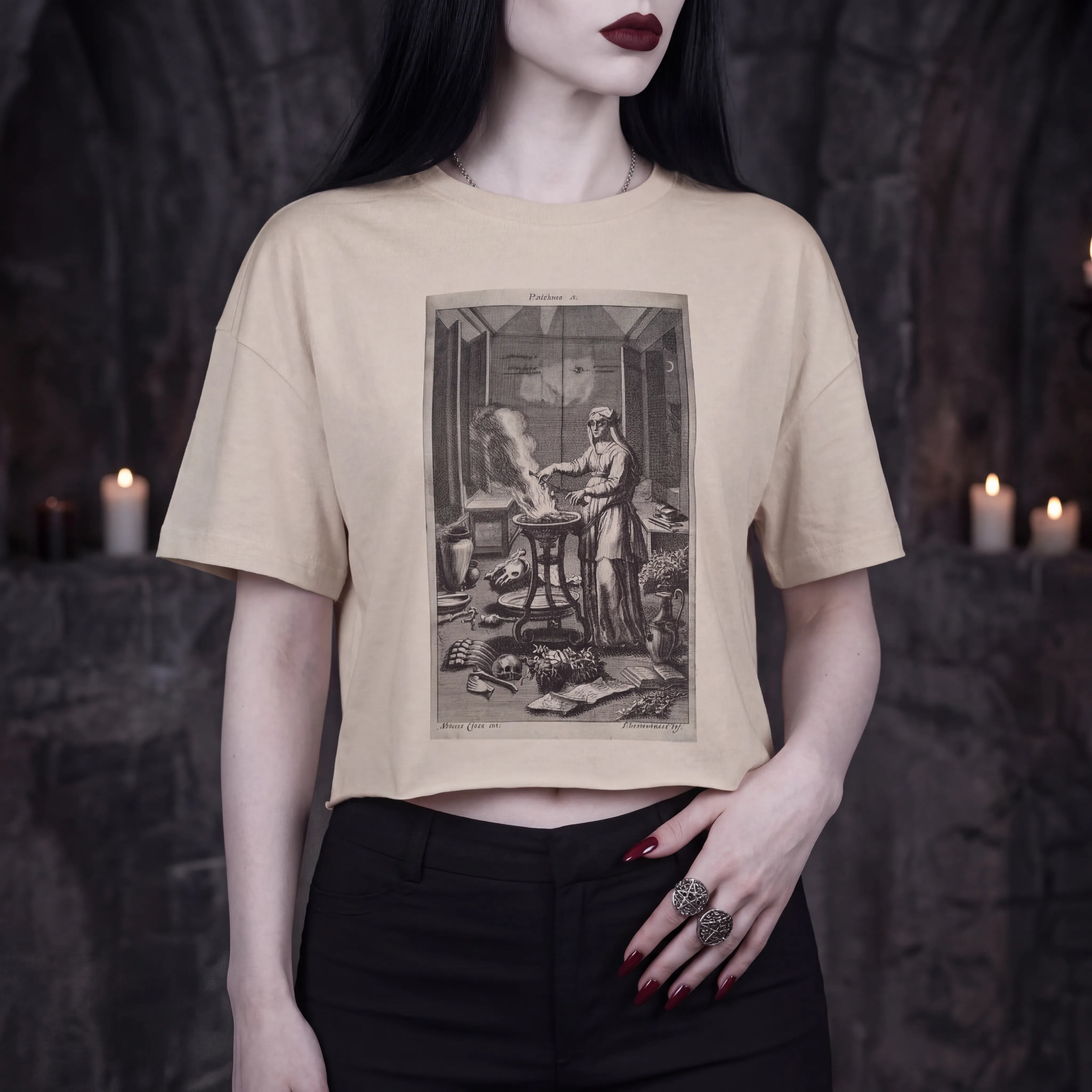 Gothic Crop T-Shirt | Mystic Ritual Print Women's Oversize